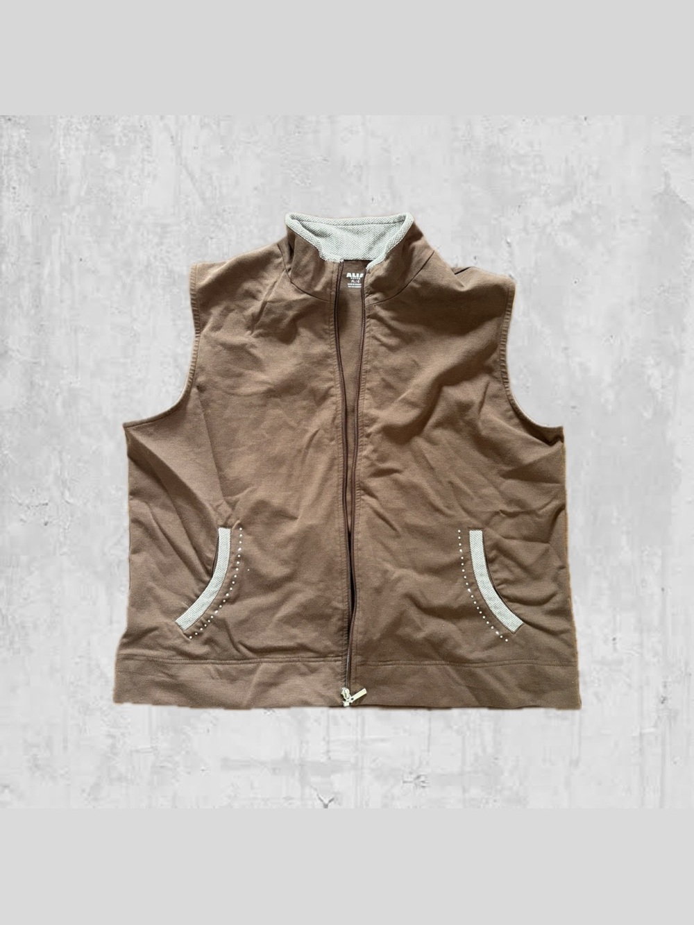 Alia Brown Sleeveless Zip-Front Vest